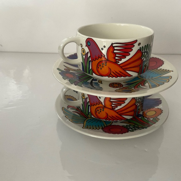 VILLEROY & BOCH ACAPULCO PORCELAINE 2 MUGS 2 SAUCERS - Picture 2 of 5